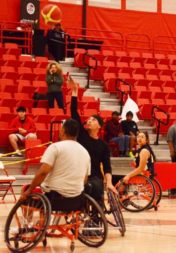 "Chairball" competitors did a demonstration of their sport in the Bernalillo High School gym during halftime of the Santa Ana Thunder's game vs. Texas on April 21.   